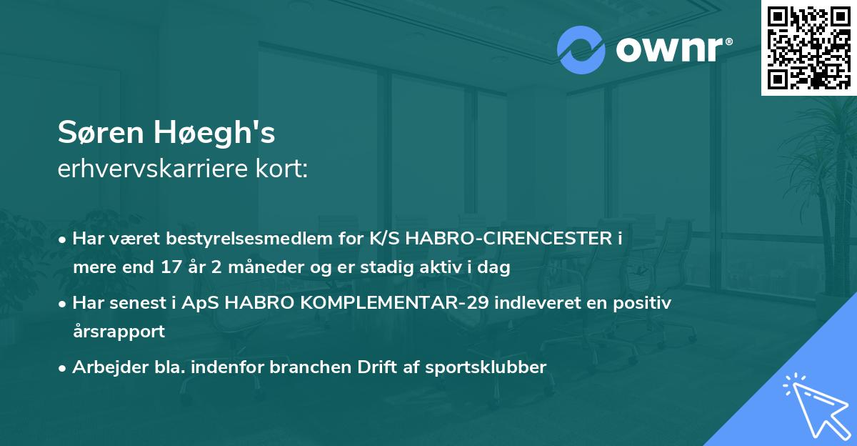 Søren Høegh's erhvervskarriere kort