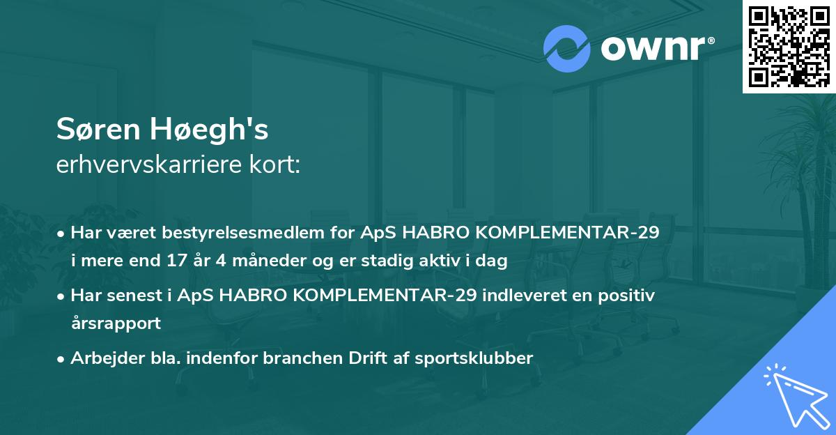 Søren Høegh's erhvervskarriere kort
