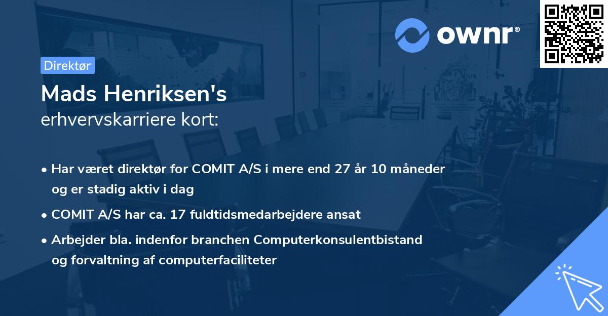Mads Henriksen's erhvervskarriere kort