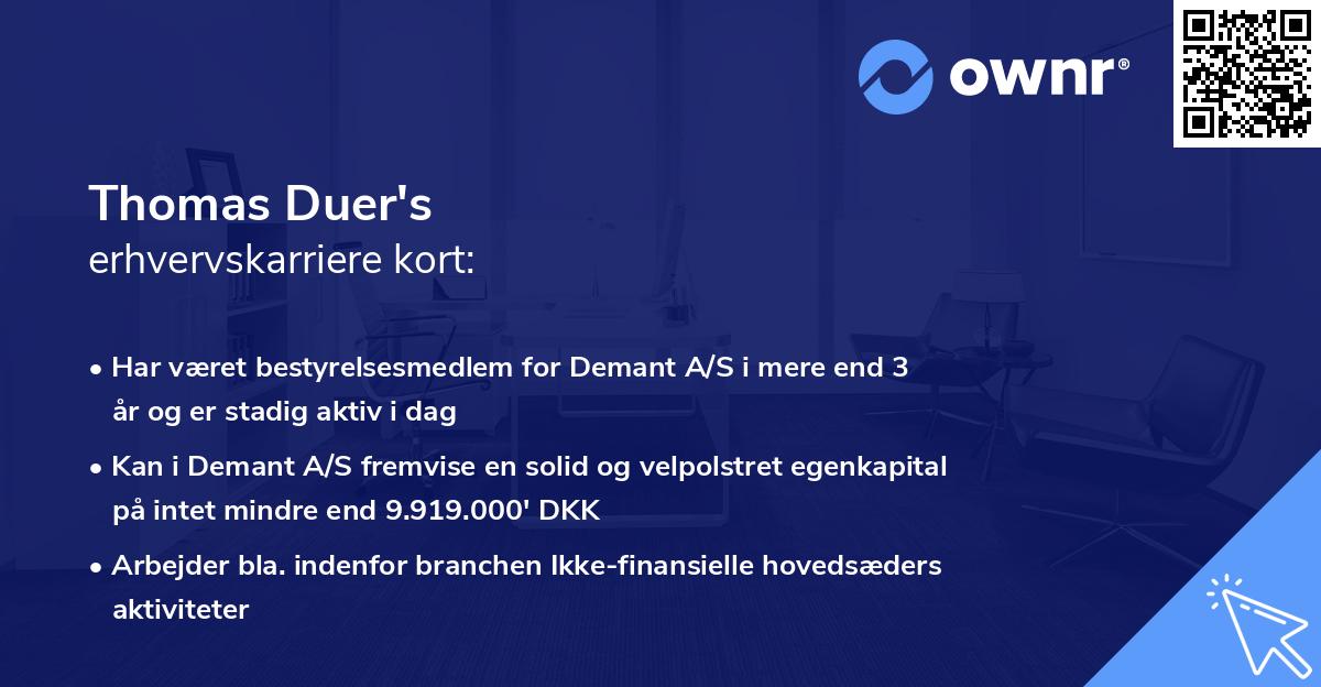 Thomas Duer's erhvervskarriere kort