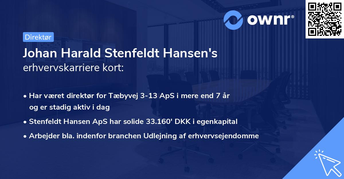 Johan Harald Stenfeldt Hansen's erhvervskarriere kort