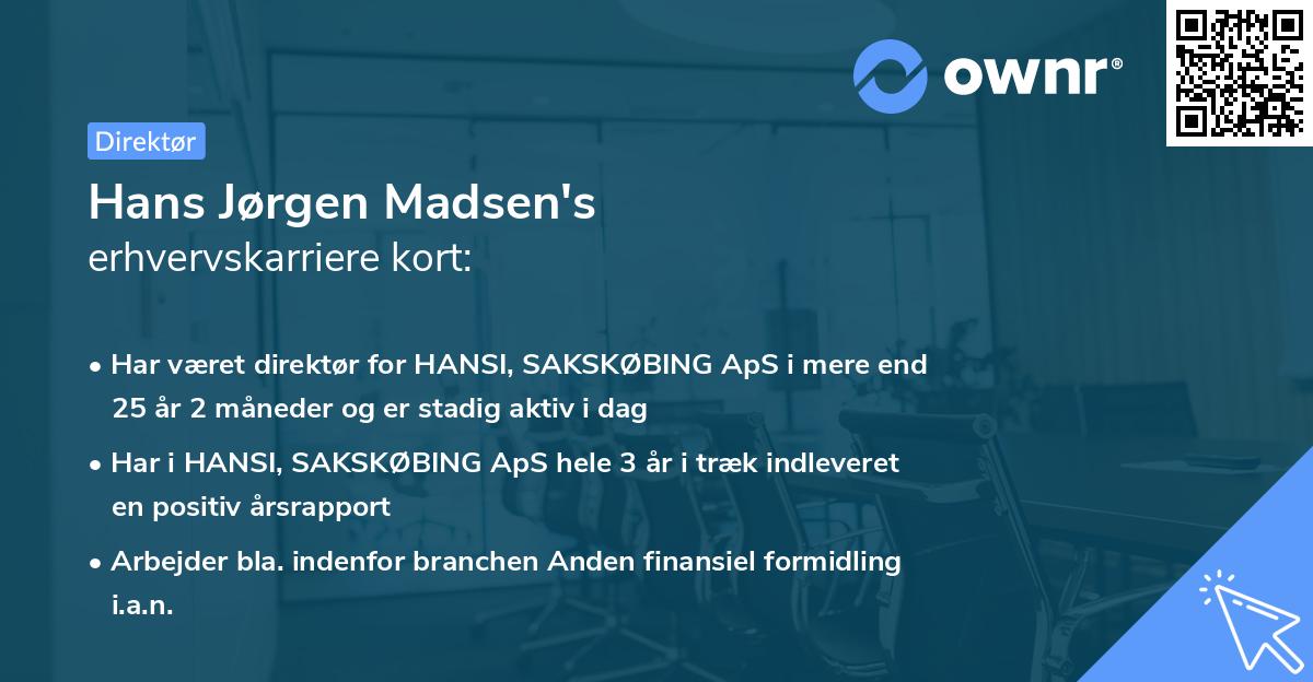 Hans Jørgen Madsen's erhvervskarriere kort