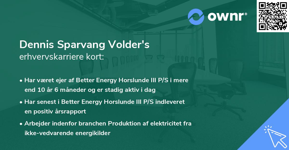 Dennis Sparvang Volder's erhvervskarriere kort
