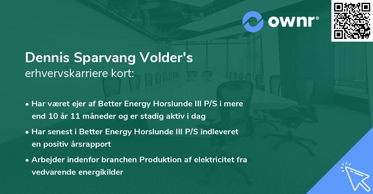 Dennis Sparvang Volder's erhvervskarriere kort