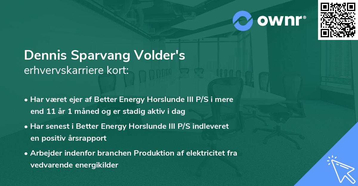 Dennis Sparvang Volder's erhvervskarriere kort
