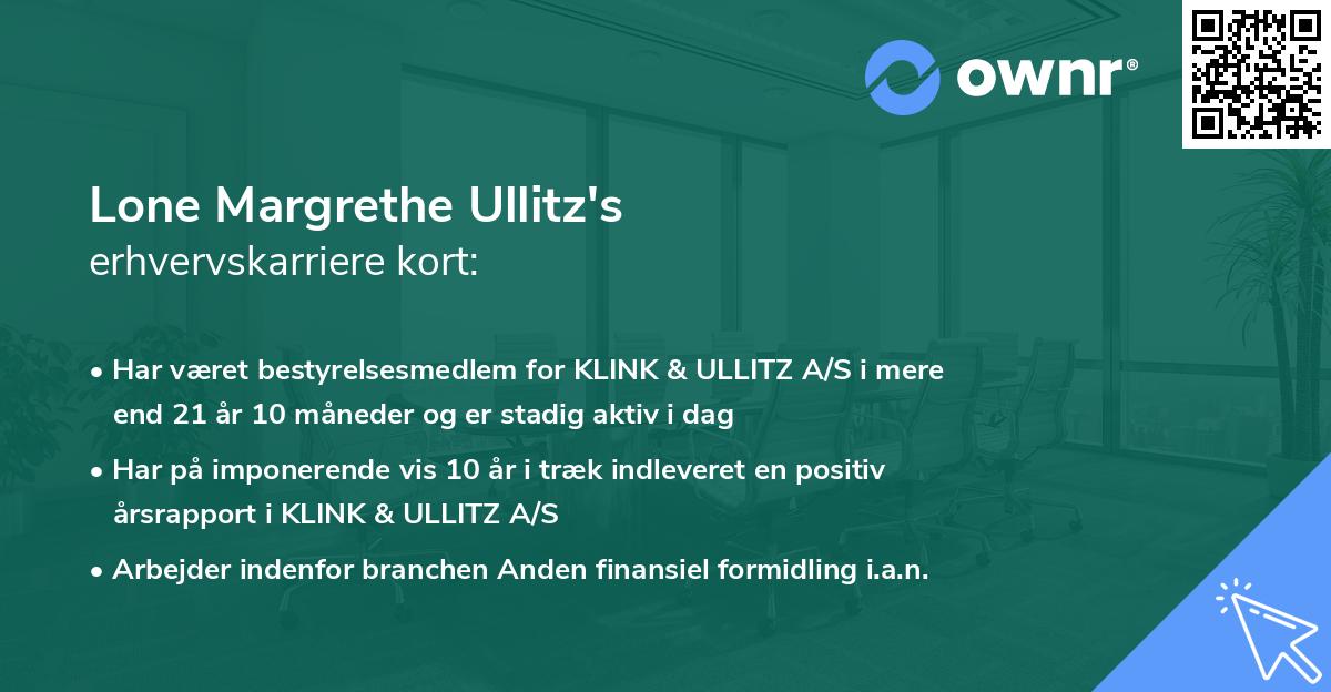 Lone Margrethe Ullitz's erhvervskarriere kort