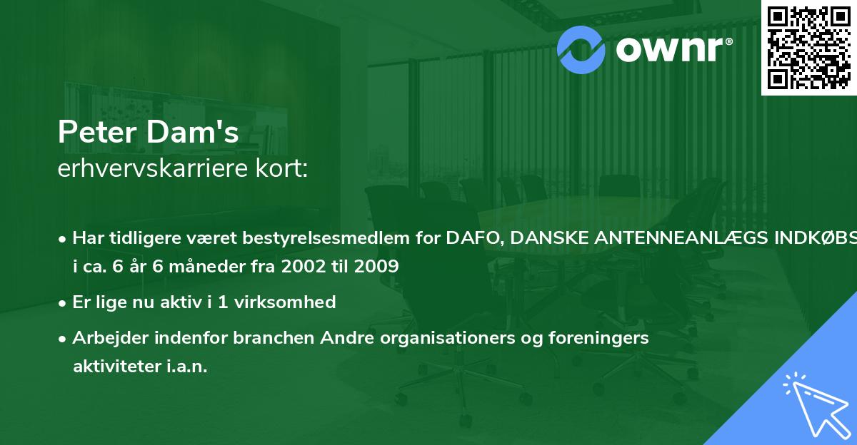 Peter Dam's erhvervskarriere kort