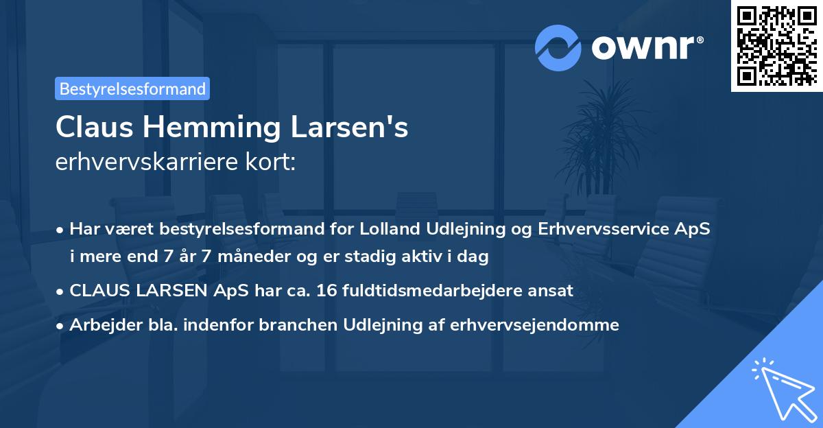 Claus Hemming Larsen's erhvervskarriere kort