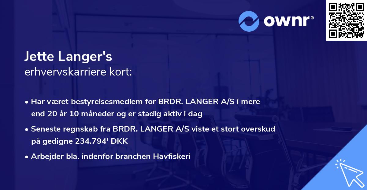 Jette Langer's erhvervskarriere kort