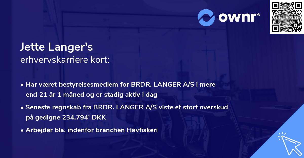 Jette Langer's erhvervskarriere kort