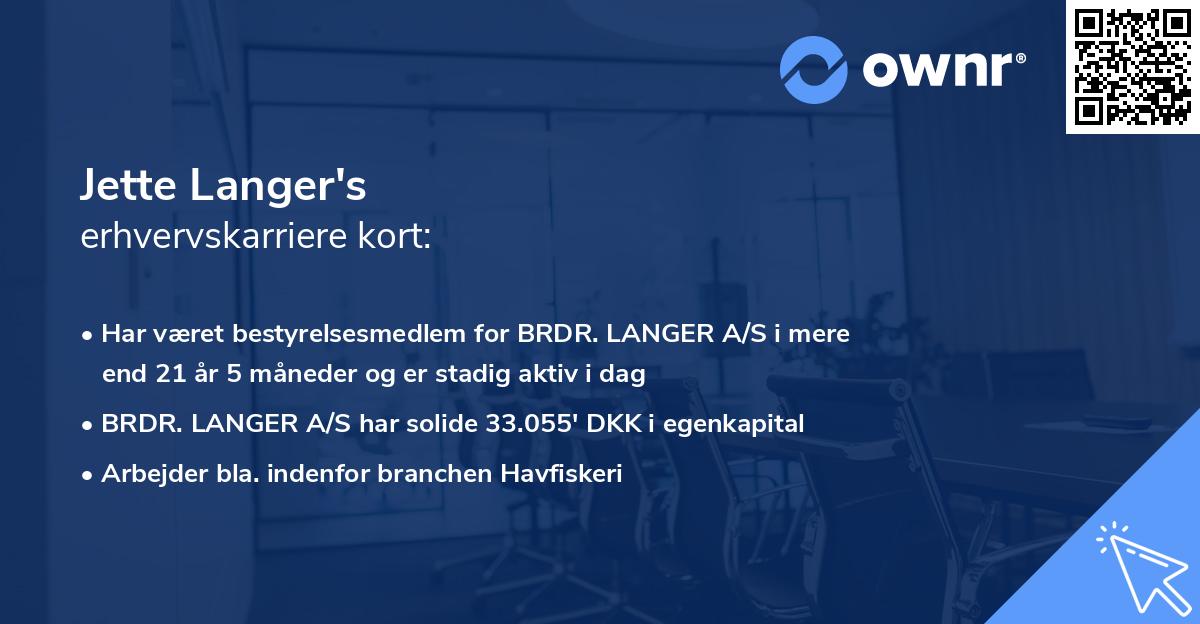 Jette Langer's erhvervskarriere kort
