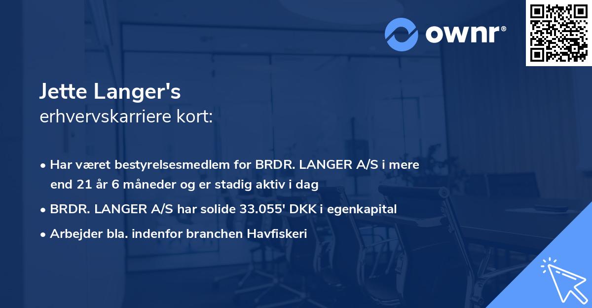 Jette Langer's erhvervskarriere kort
