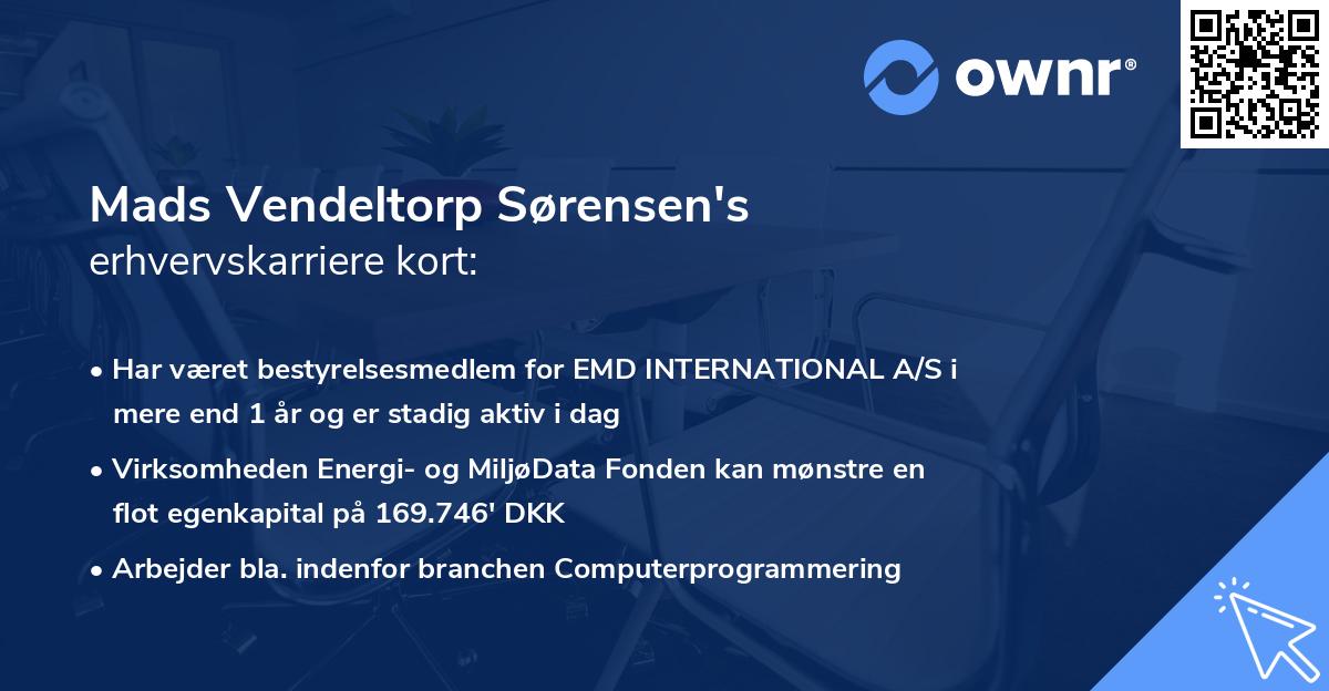 Mads Vendeltorp Sørensen's erhvervskarriere kort