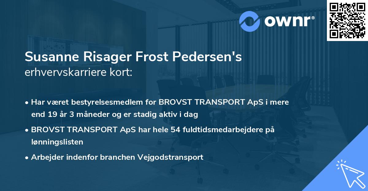 Susanne Risager Frost Pedersen's erhvervskarriere kort