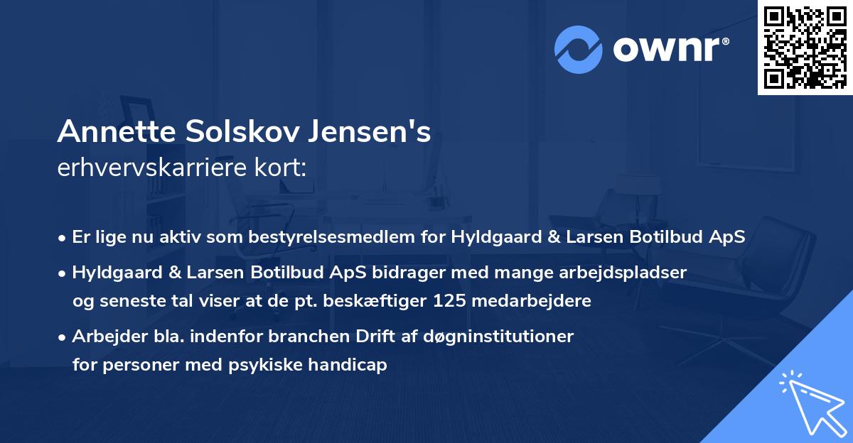 Annette Solskov Jensen's erhvervskarriere kort