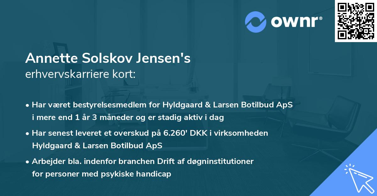 Annette Solskov Jensen's erhvervskarriere kort
