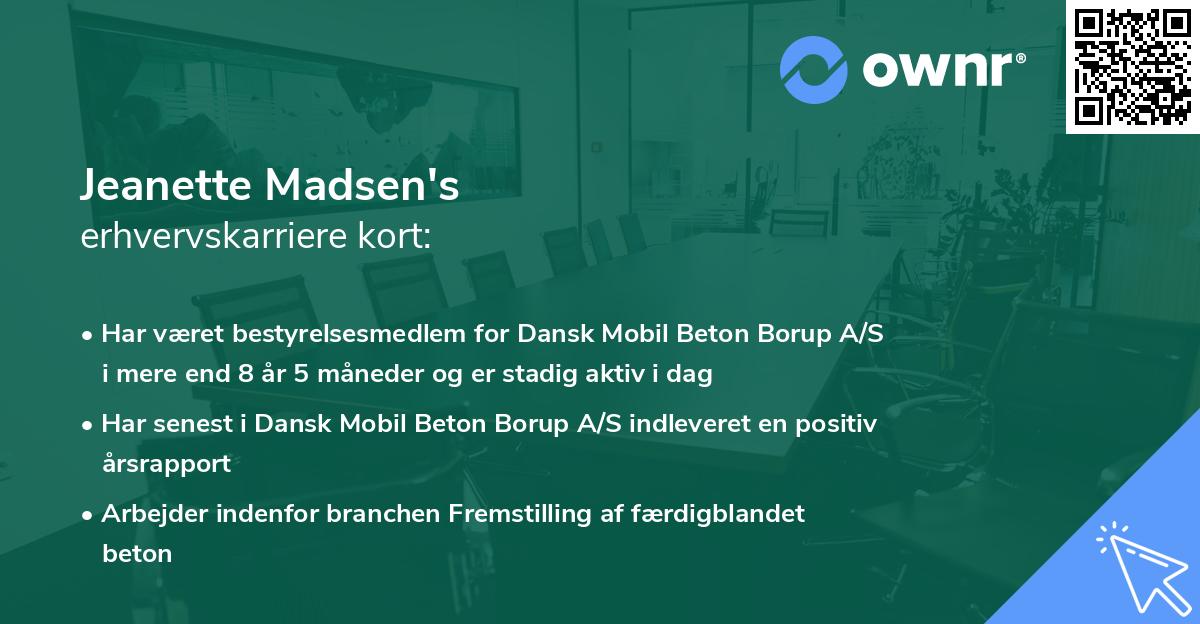 Jeanette Madsen's erhvervskarriere kort