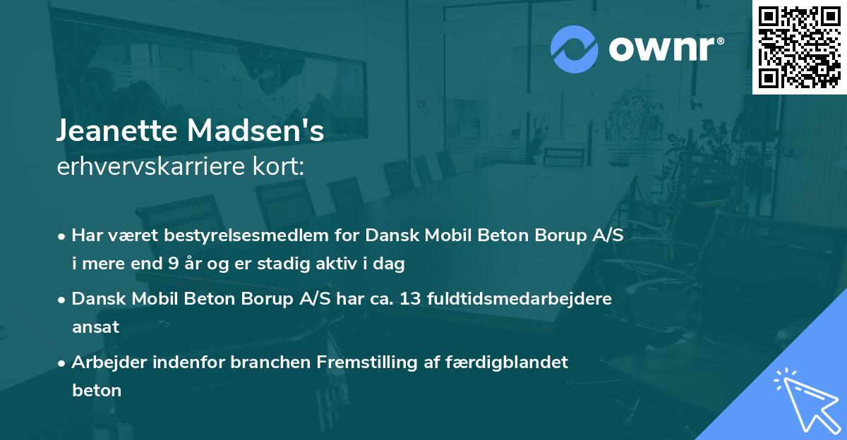 Jeanette Madsen's erhvervskarriere kort