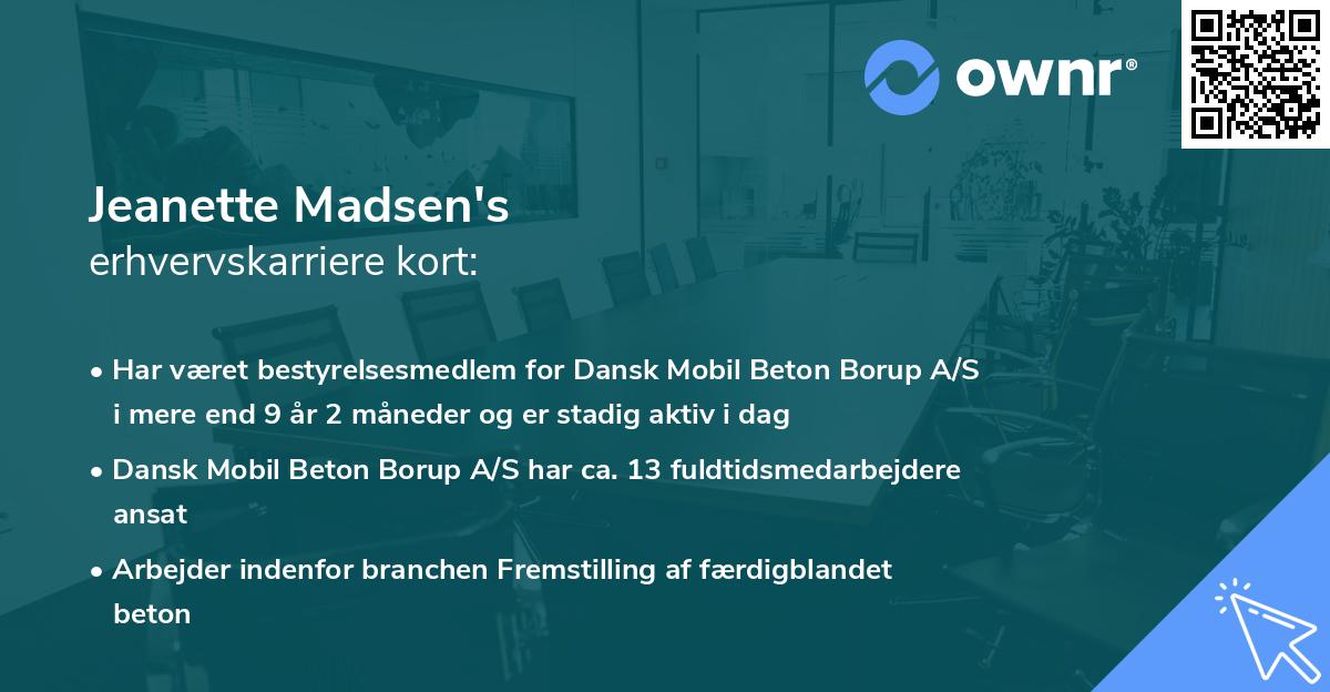 Jeanette Madsen's erhvervskarriere kort