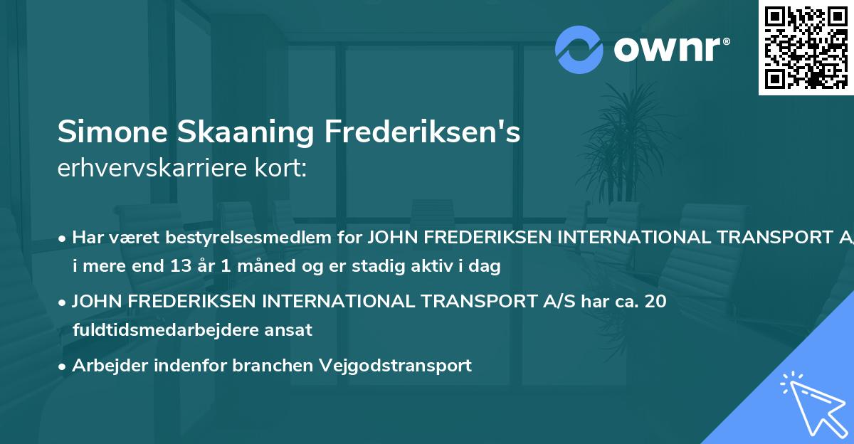 Simone Skaaning Frederiksen's erhvervskarriere kort