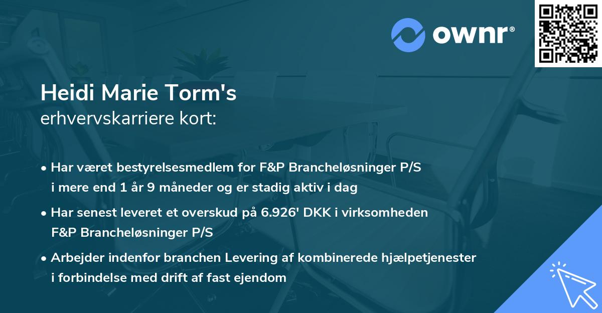 Heidi Marie Torm's erhvervskarriere kort