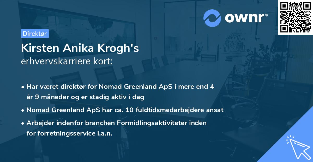 Kirsten Anika Krogh's erhvervskarriere kort