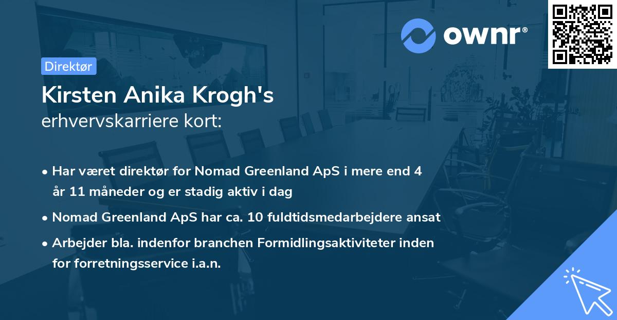 Kirsten Anika Krogh's erhvervskarriere kort