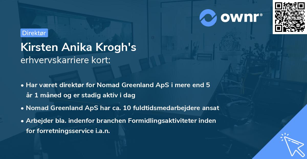 Kirsten Anika Krogh's erhvervskarriere kort