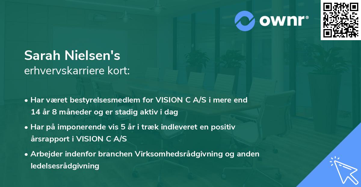 Sarah Nielsen's erhvervskarriere kort