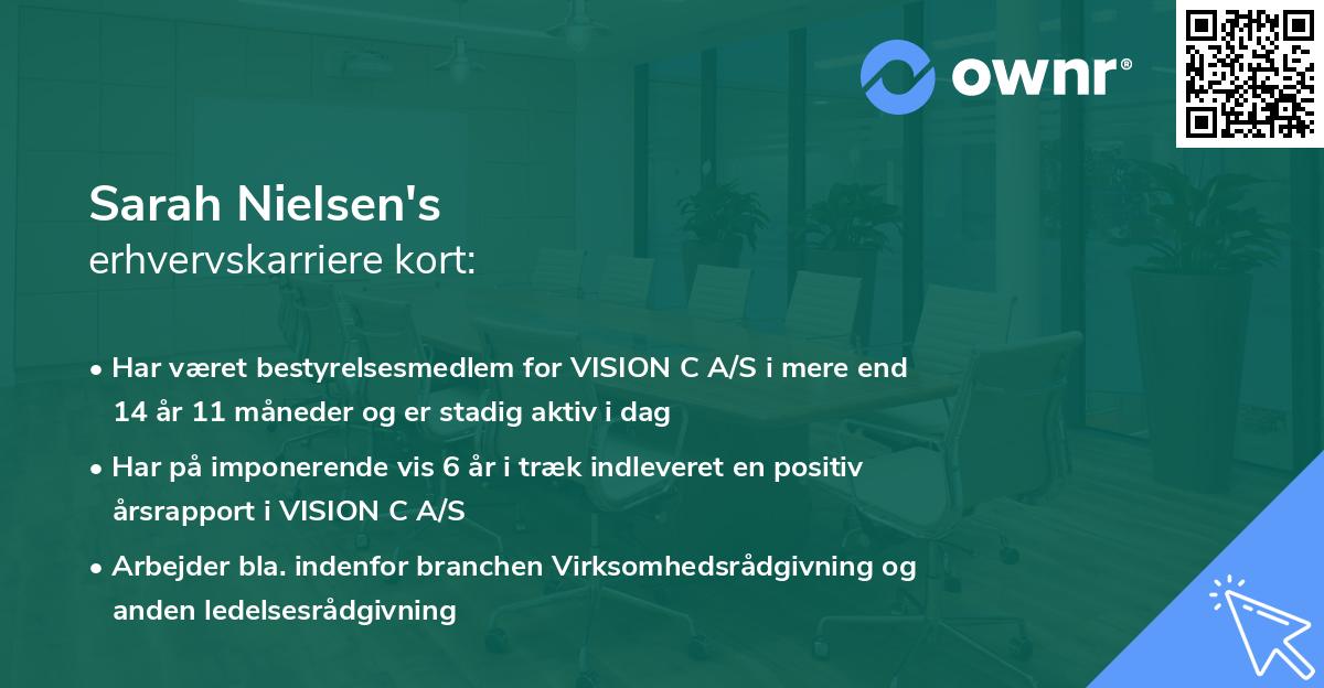 Sarah Nielsen's erhvervskarriere kort