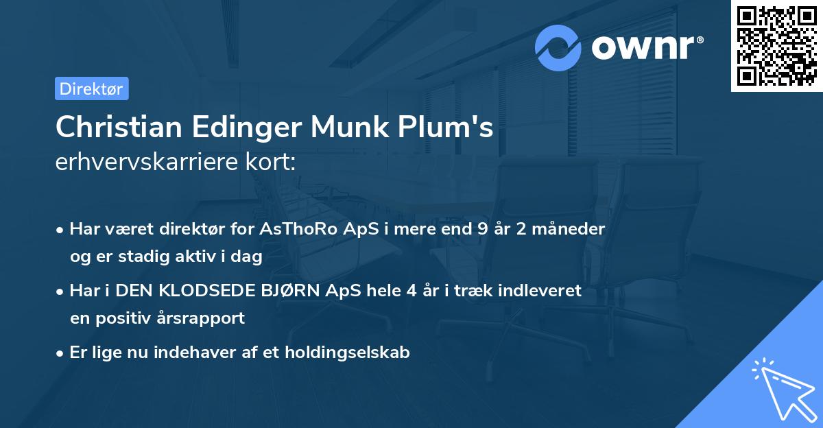 Christian Edinger Munk Plum's erhvervskarriere kort