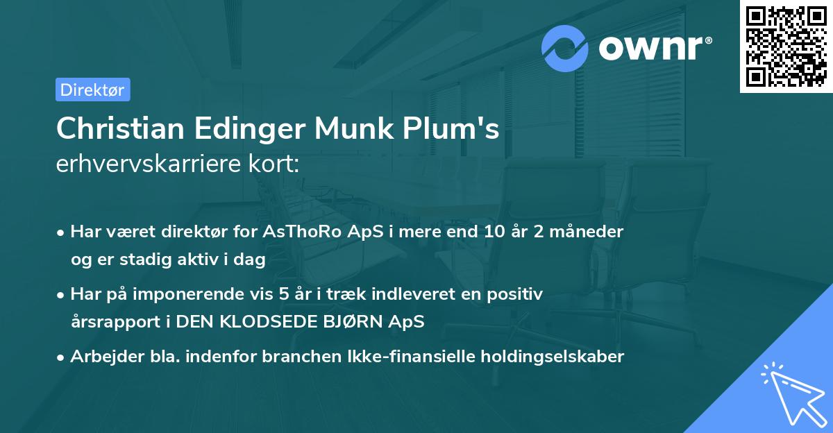 Christian Edinger Munk Plum's erhvervskarriere kort