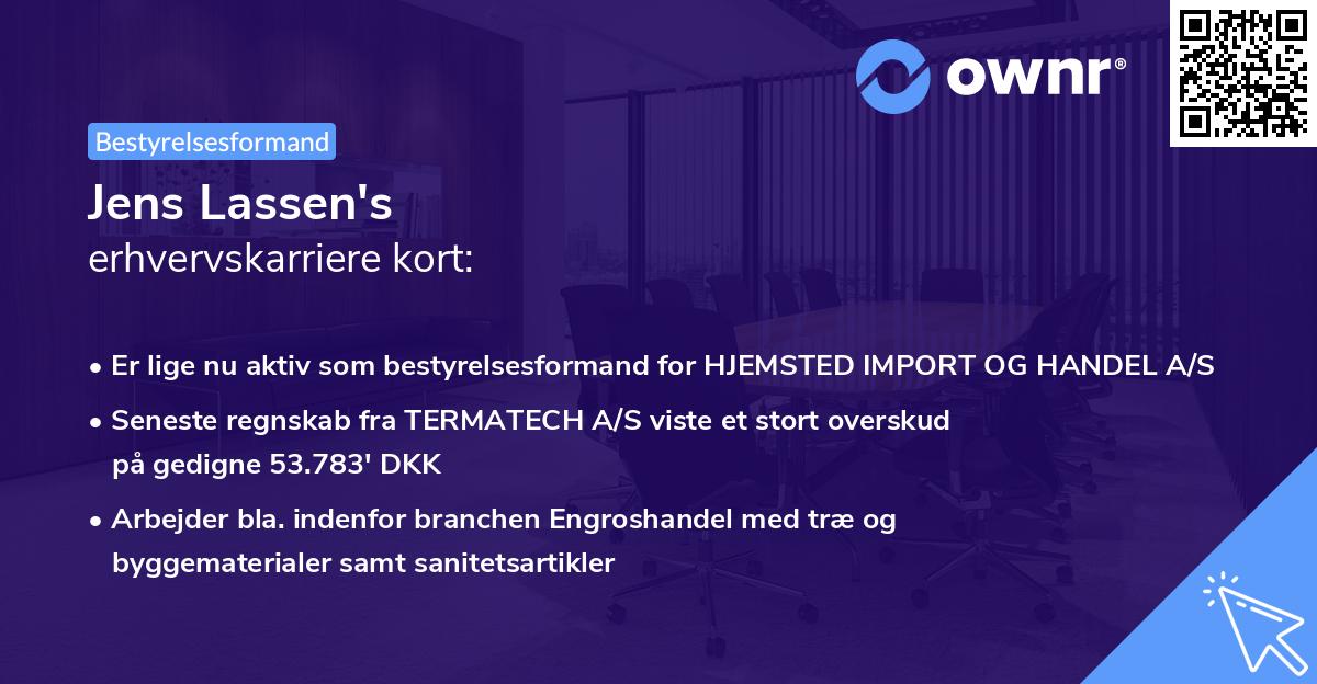 Jens Lassen's erhvervskarriere kort