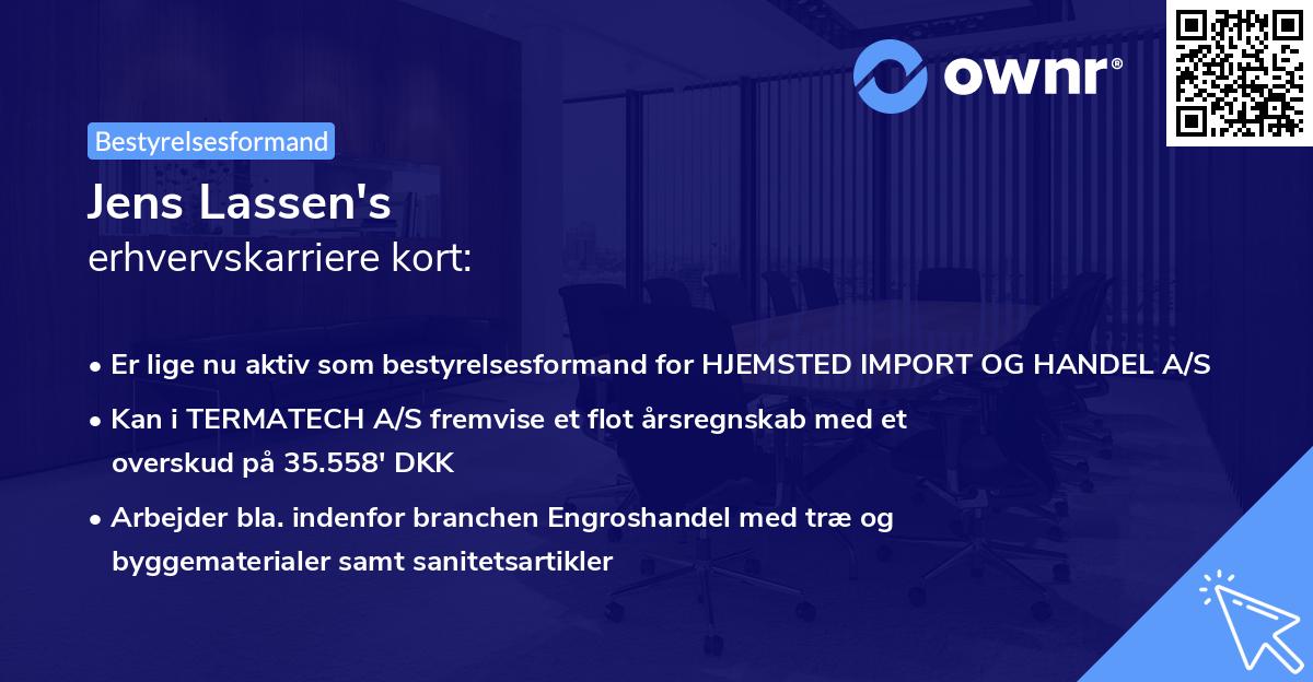 Jens Lassen's erhvervskarriere kort