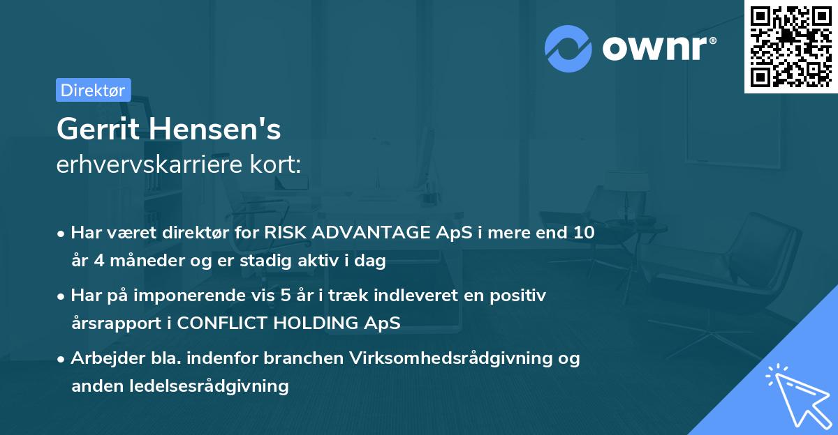 Gerrit Hensen's erhvervskarriere kort