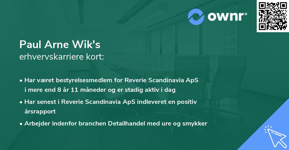 Paul Arne Wik's erhvervskarriere kort
