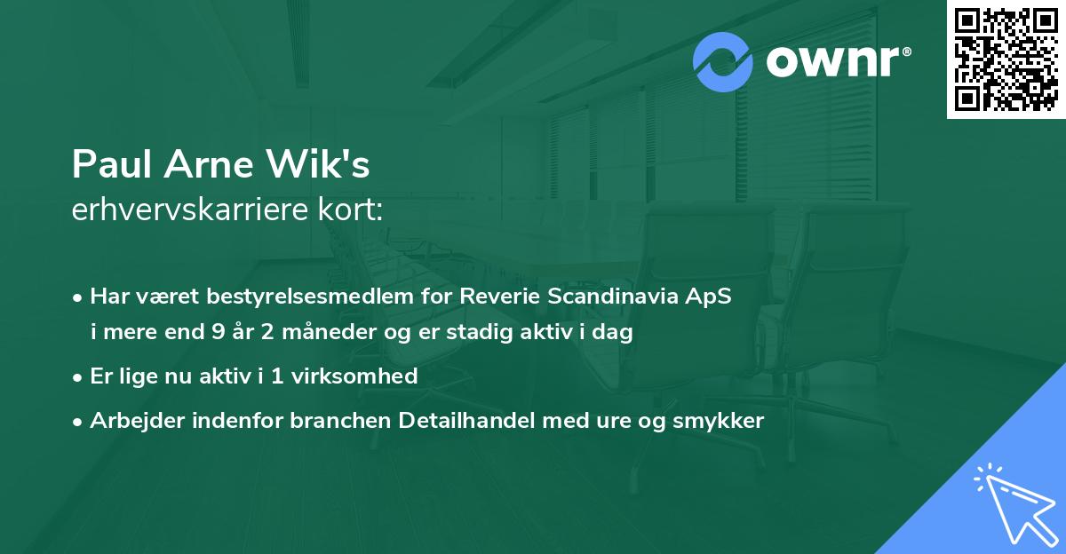 Paul Arne Wik's erhvervskarriere kort
