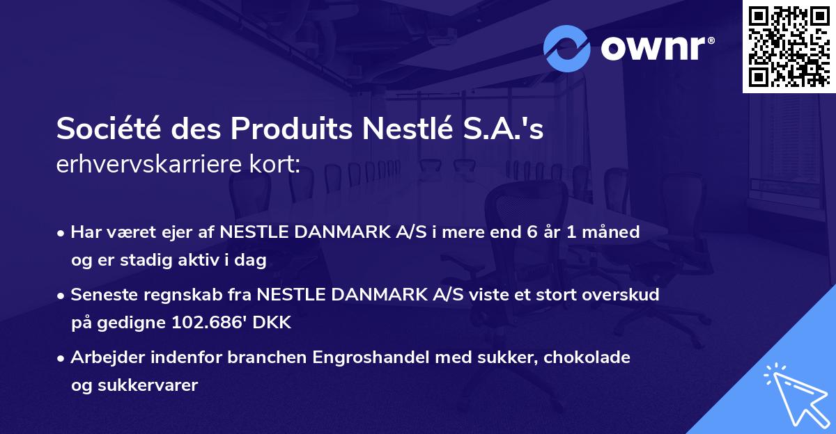 Société des Produits Nestlé S.A.'s erhvervskarriere kort