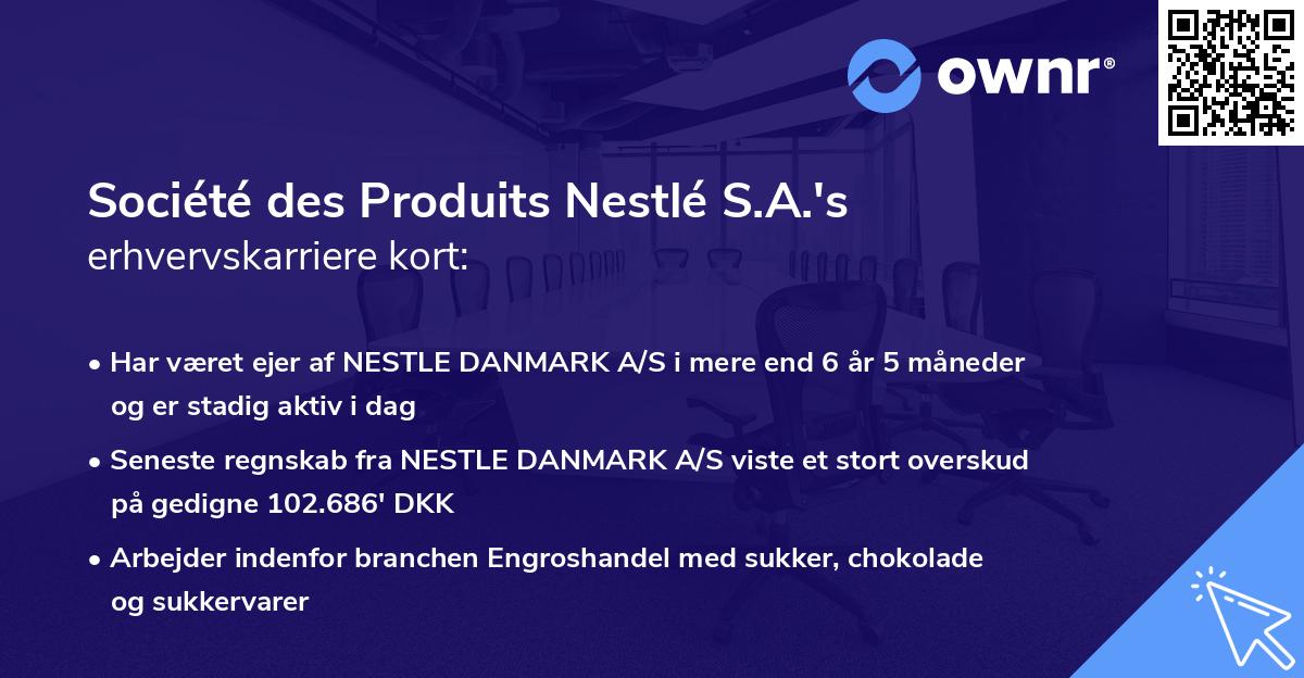 Société des Produits Nestlé S.A.'s erhvervskarriere kort