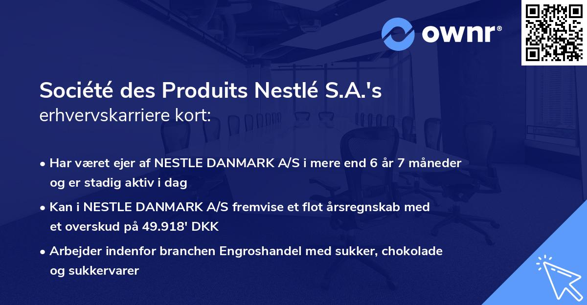 Société des Produits Nestlé S.A.'s erhvervskarriere kort