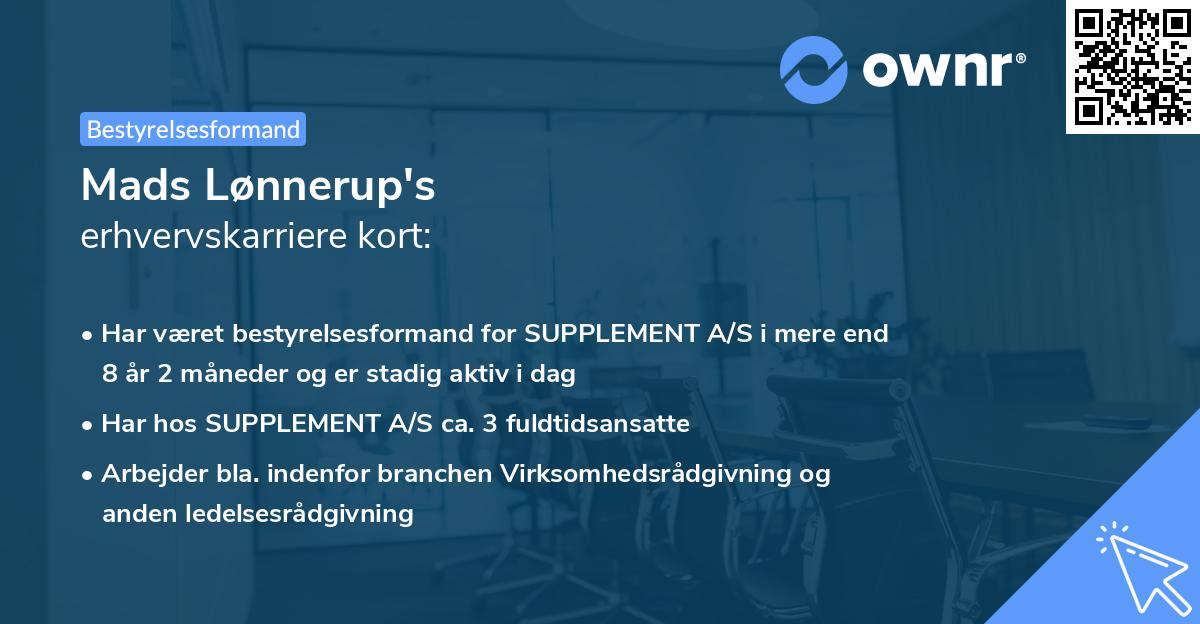 Mads Lønnerup's erhvervskarriere kort