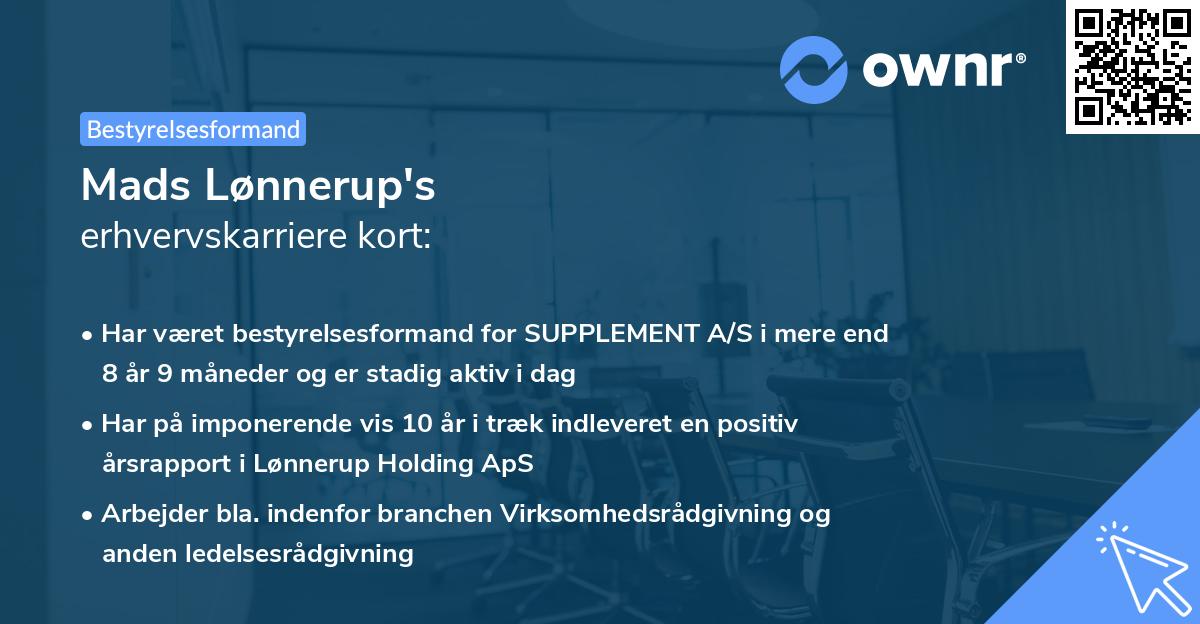 Mads Lønnerup's erhvervskarriere kort