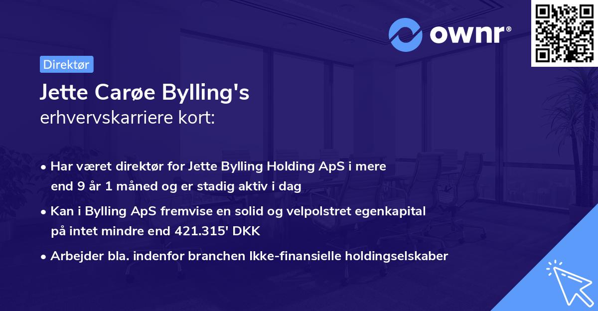 Jette Carøe Bylling's erhvervskarriere kort