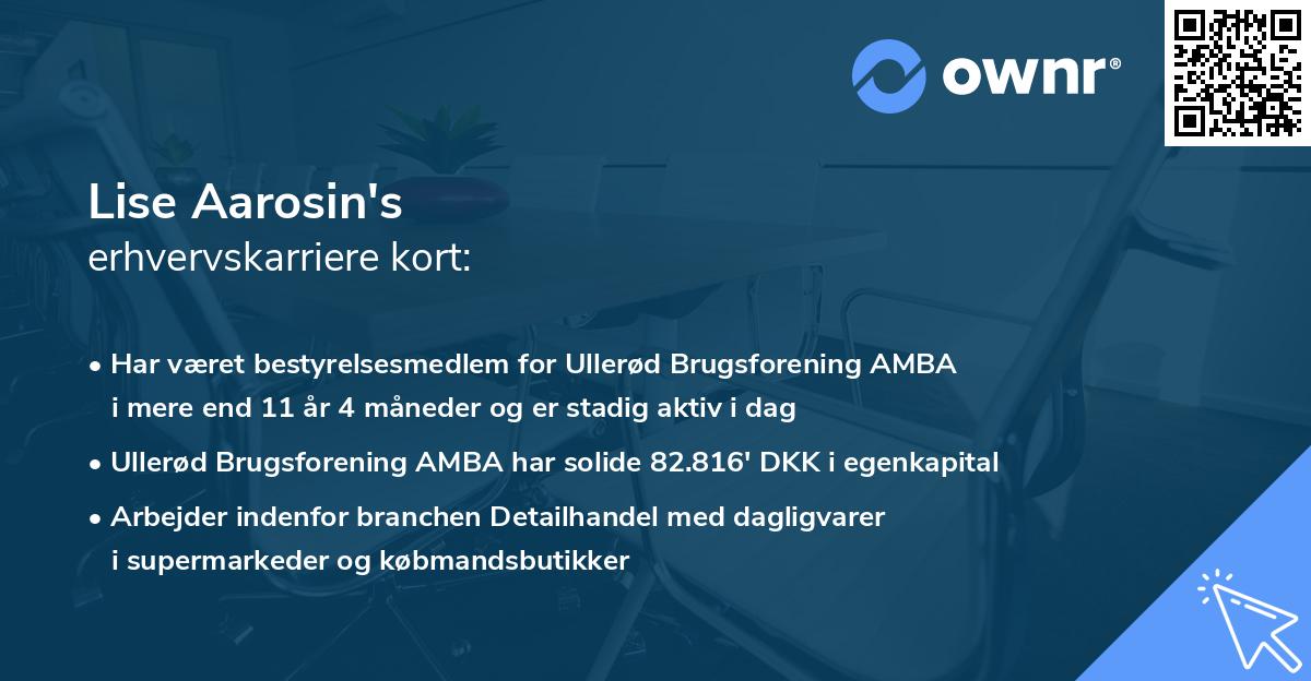 Lise Aarosin's erhvervskarriere kort