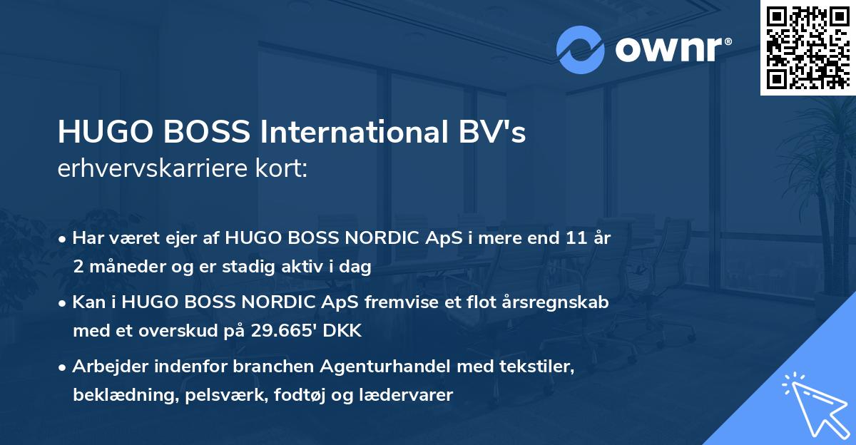 HUGO BOSS International BV's erhvervskarriere kort