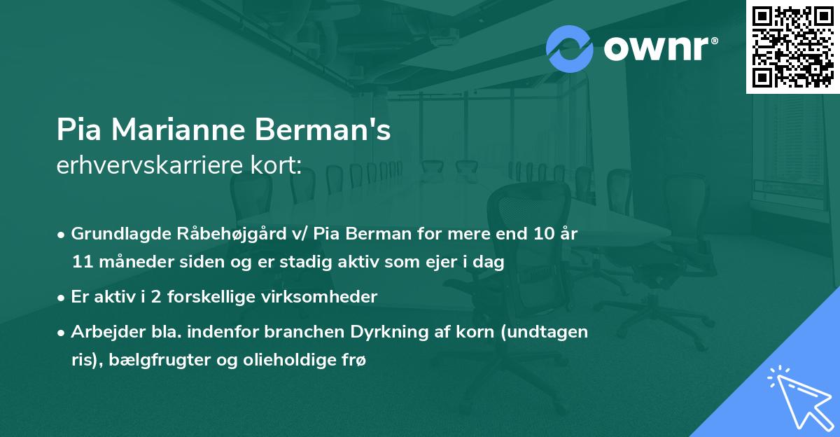 Pia Marianne Berman's erhvervskarriere kort