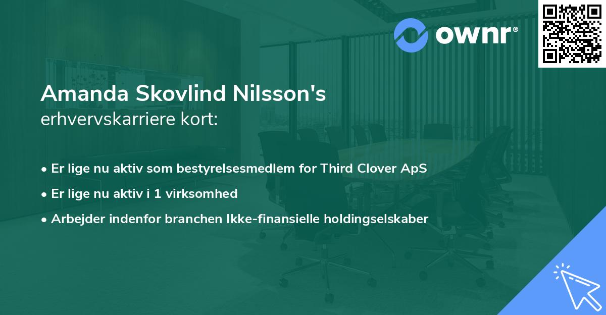 Amanda Skovlind Nilsson's erhvervskarriere kort