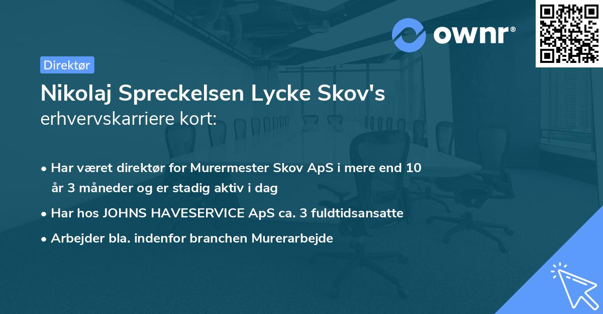 Nikolaj Spreckelsen Lycke Skov's erhvervskarriere kort