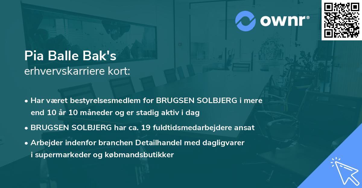 Pia Balle Bak's erhvervskarriere kort