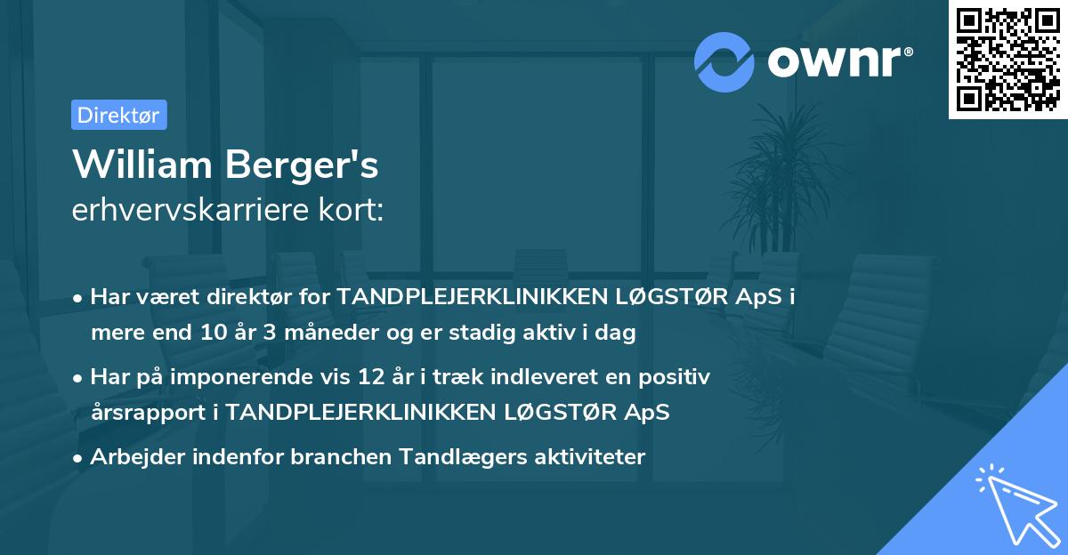 William Berger's erhvervskarriere kort